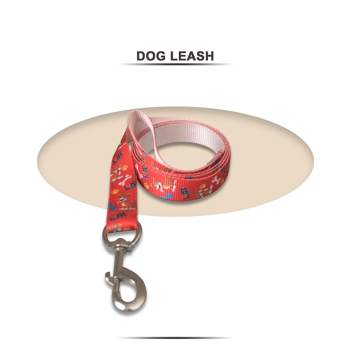 Red Printed Collar and Leash Dog Set