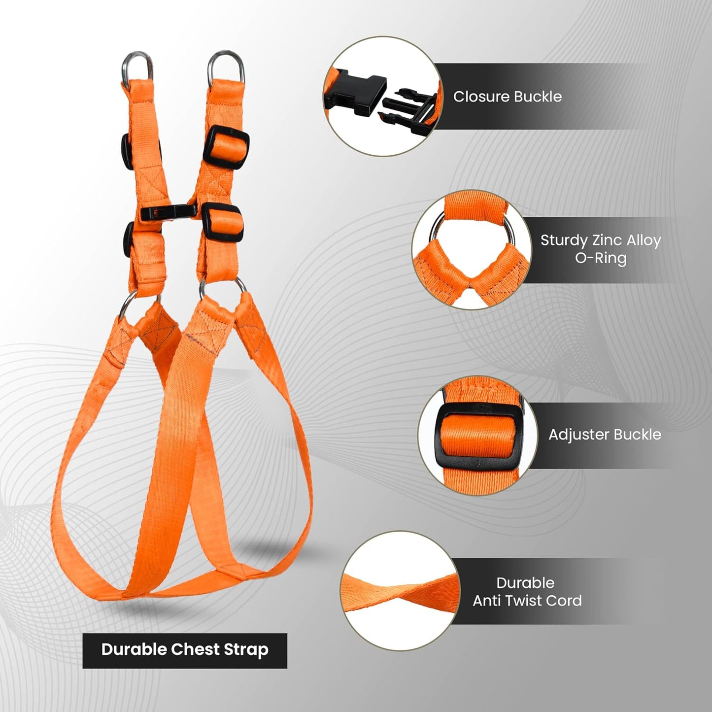Orange Dog Collar, Leash & Harness Combo Set