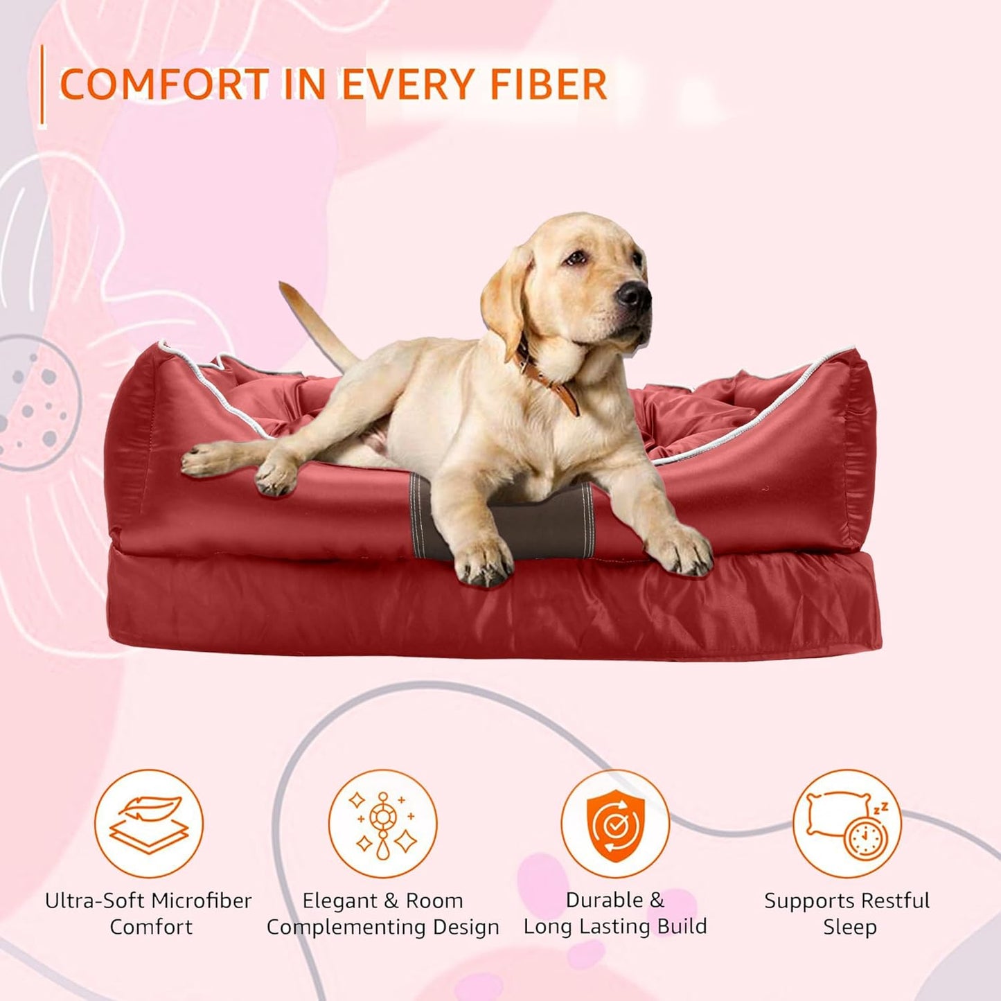 Maroon Bolster Comfortable and Breathable Pet Sofa Bed