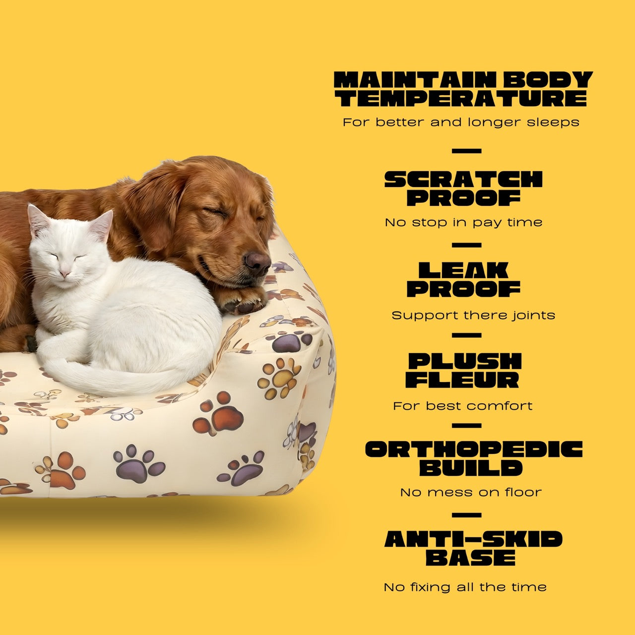 ComfortNest Honey Paw Print Bed