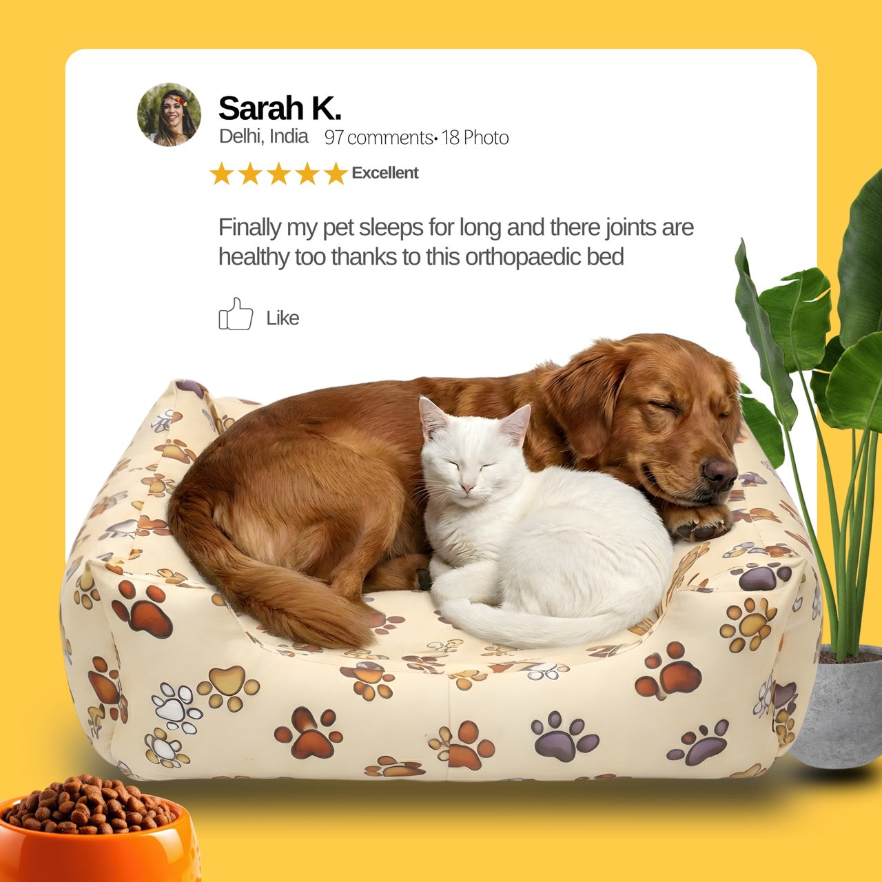 ComfortNest Honey Paw Print Bed