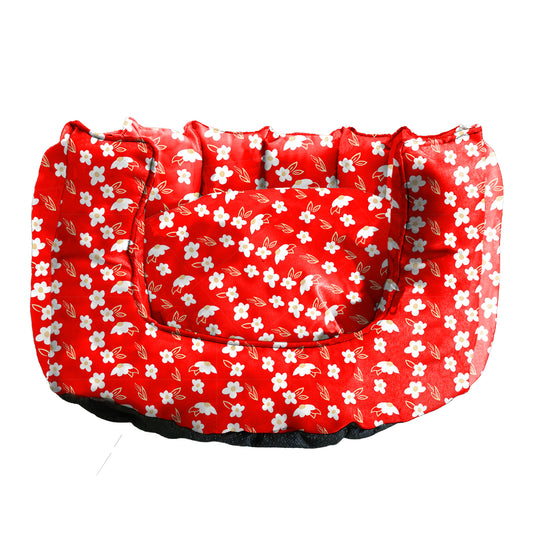 Red Ultra-Comfort Plush Lounger with Anti-Slip Base Dog Bed