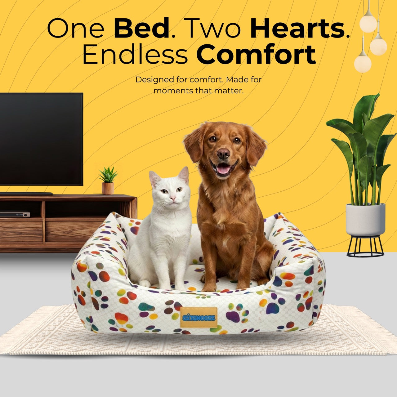 ComfortNest Rainbow Paw Print Bed