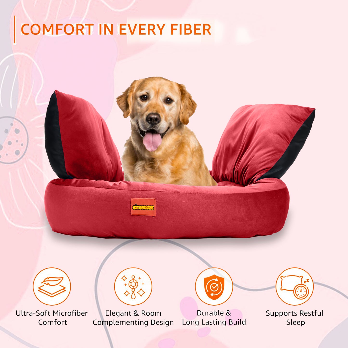Red Ultra Soft Rectangular Shape Side Raised Dog Bed