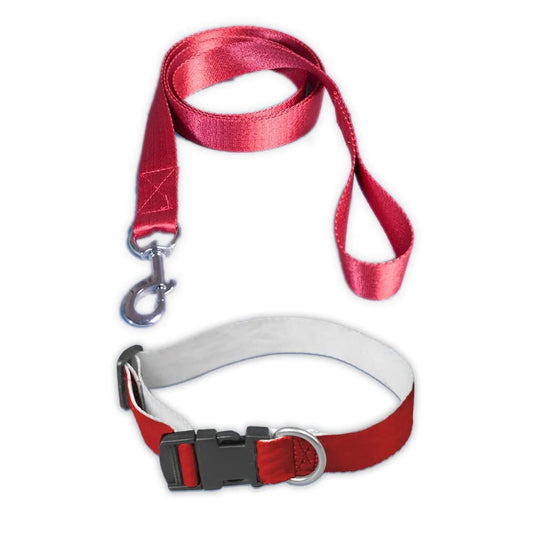 Dark Red Collar and Leash Dog Set