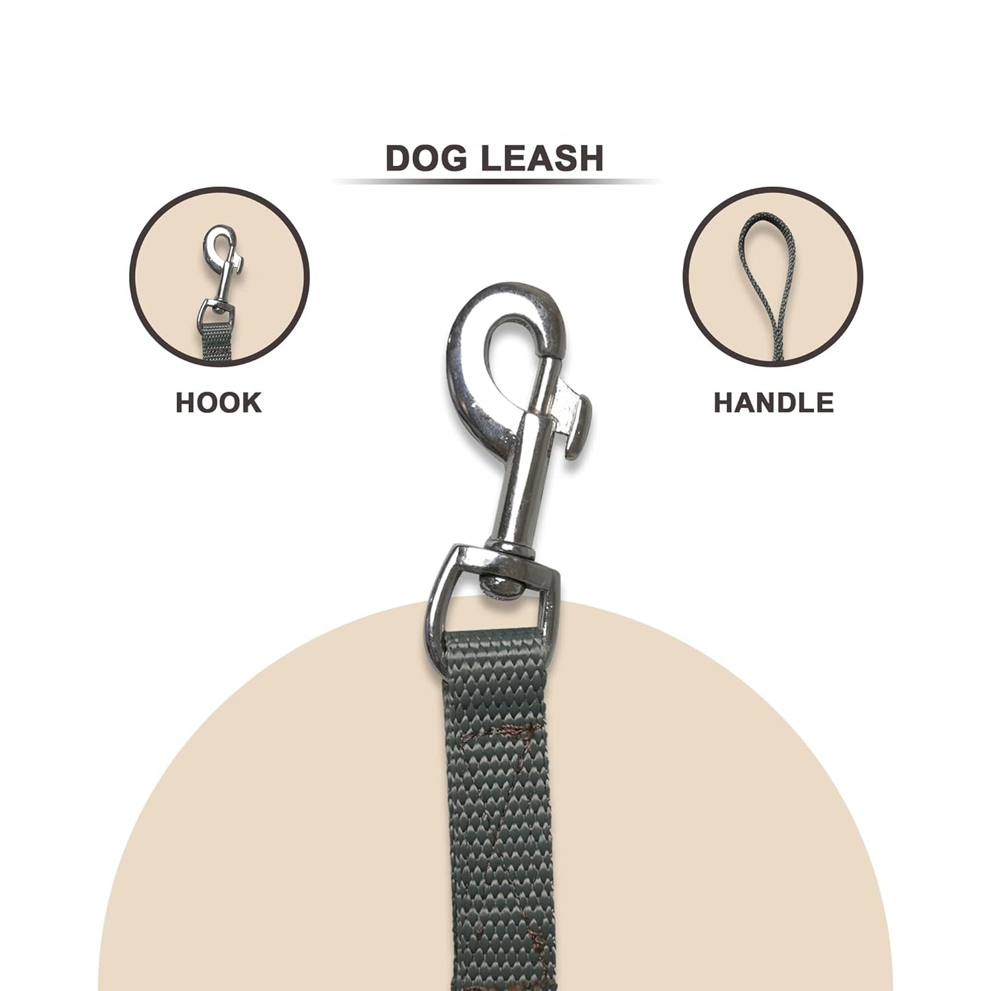 Dark Grey Trendy Nylon Leash with Strong Metallic Hook for Dogs