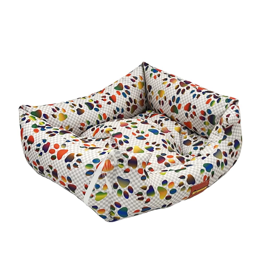 Multi White Printed Plush Lounger Dog and Cat Bed