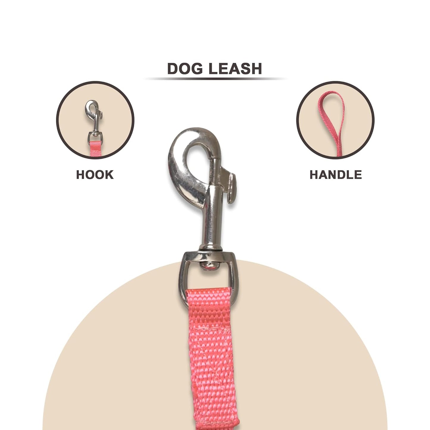 Pink Trendy Nylon Leash with Strong Metallic Hook for Dogs
