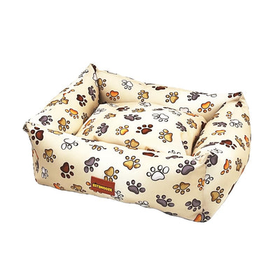 White Brown Printed Plush Lounger Dog and Cat Bed