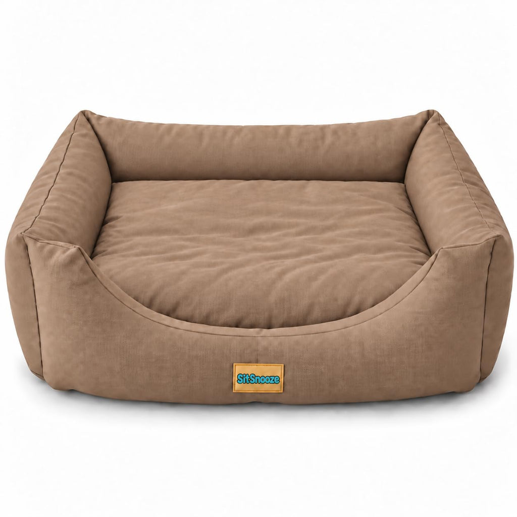 SITSNOOZE Plush Dog Sofa Bed – Soft Cushioned Pet Bed with Raised Bolster Sides  Copy