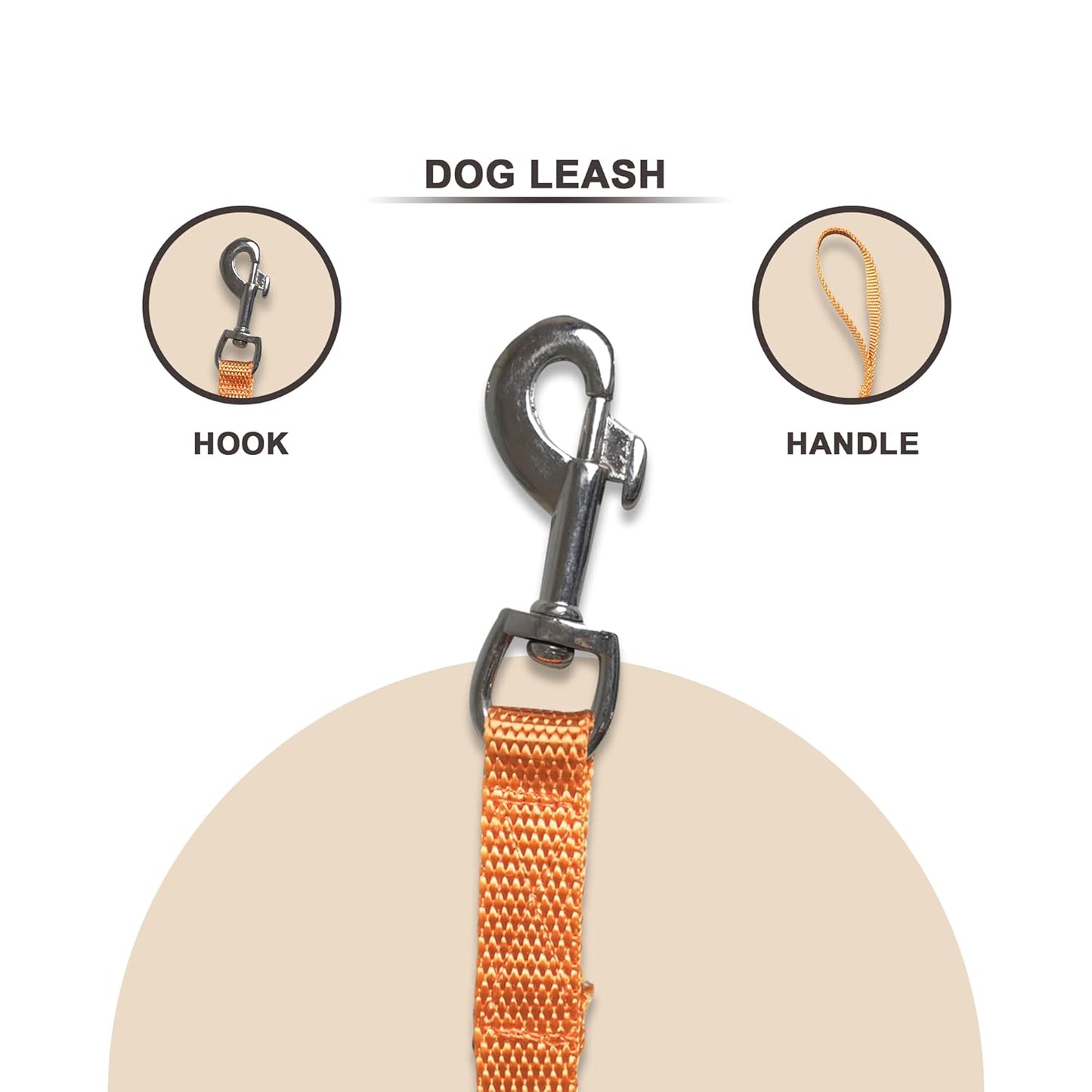 Orange Trendy Nylon Leash with Strong Metallic Hook for Dogs