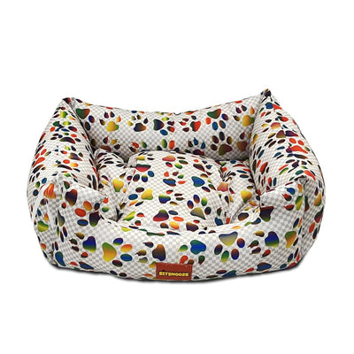 Multi White Printed Plush Lounger Dog and Cat Bed