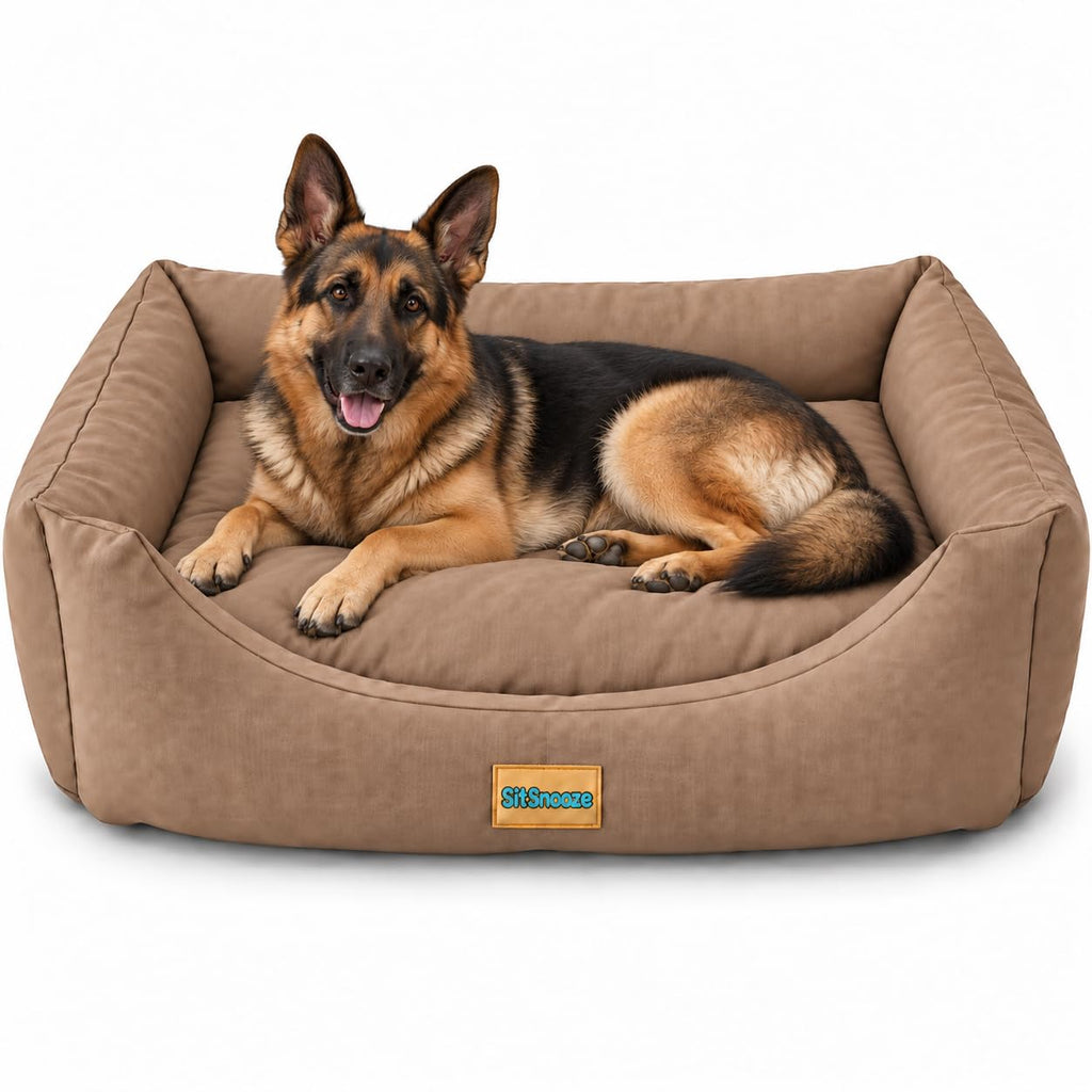 SITSNOOZE Plush Dog Sofa Bed – Soft Cushioned Pet Bed with Raised Bolster Sides  Copy