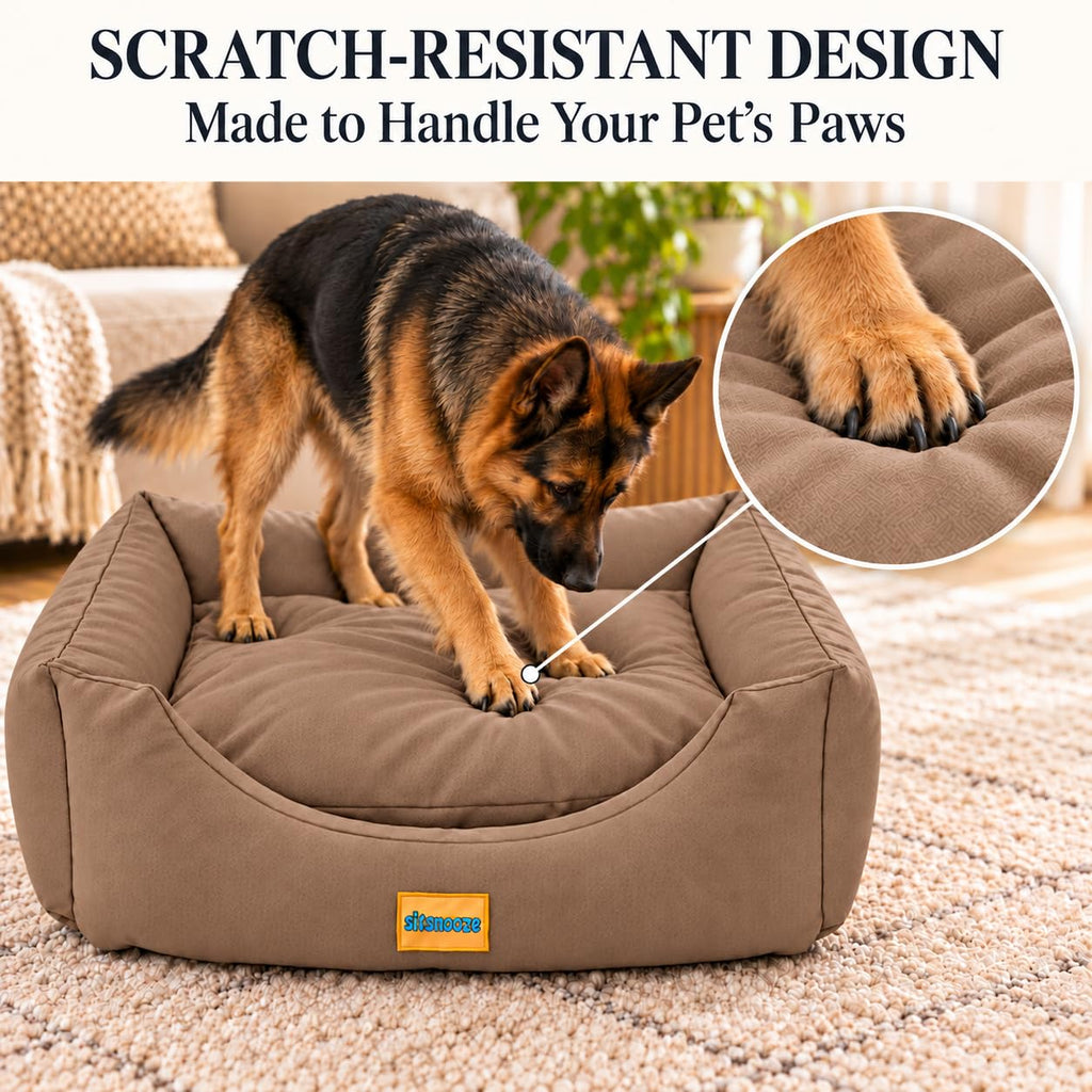SITSNOOZE Plush Dog Sofa Bed – Soft Cushioned Pet Bed with Raised Bolster Sides  Copy