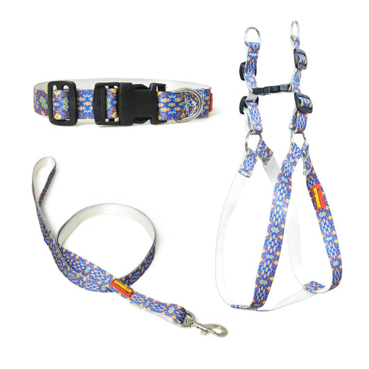 Blue Purple Mix Dog Collar, Leash & Harness Combo Set
