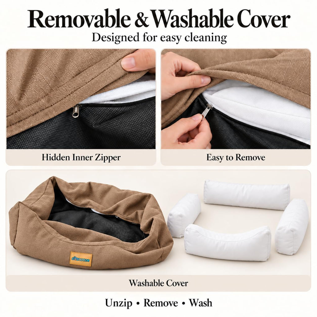 SITSNOOZE Plush Dog Sofa Bed – Soft Cushioned Pet Bed with Raised Bolster Sides  Copy