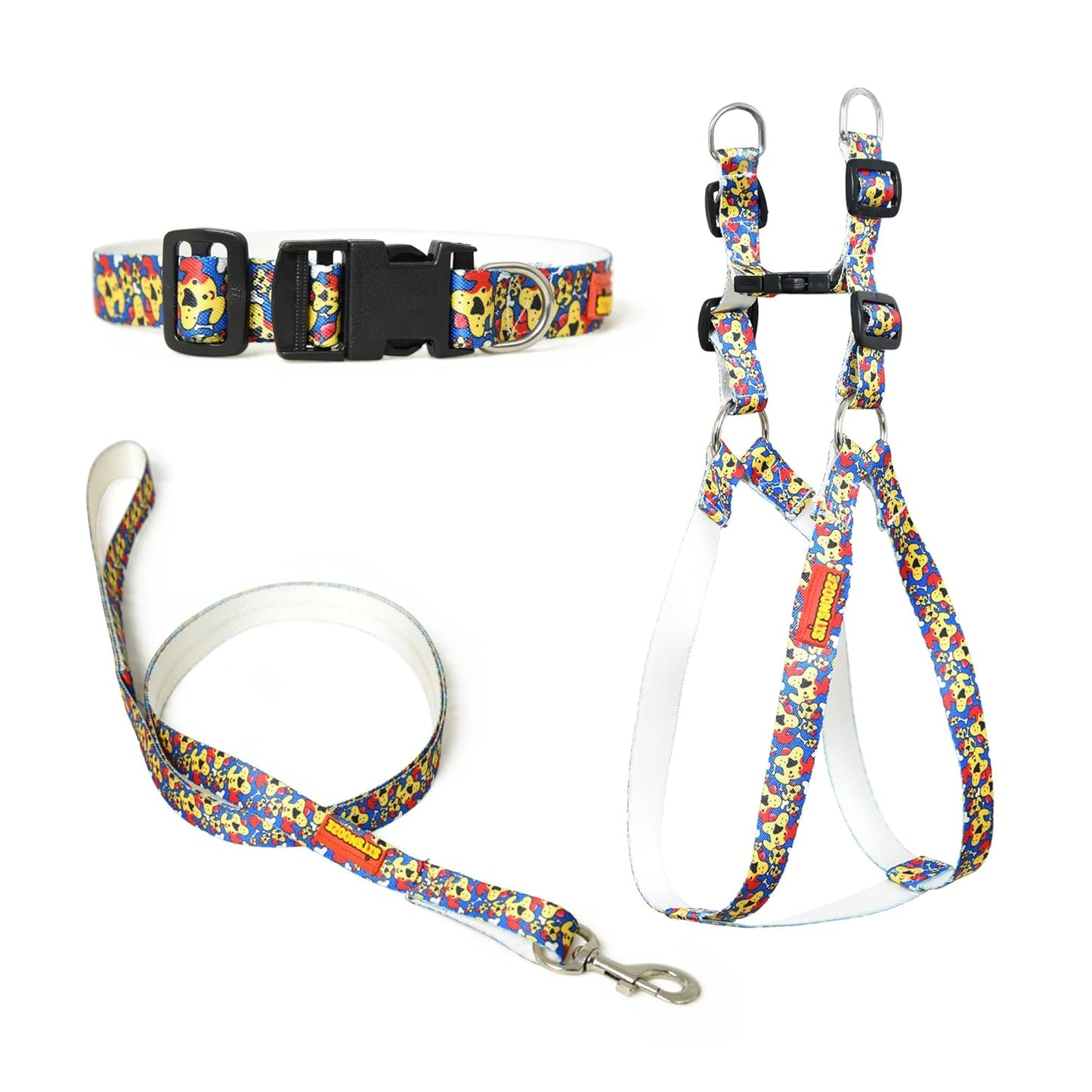 Blue Red Mix Dog Collar, Leash & Harness Combo Set