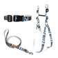 Blue White Mix Dog Collar, Leash & Harness Combo Set