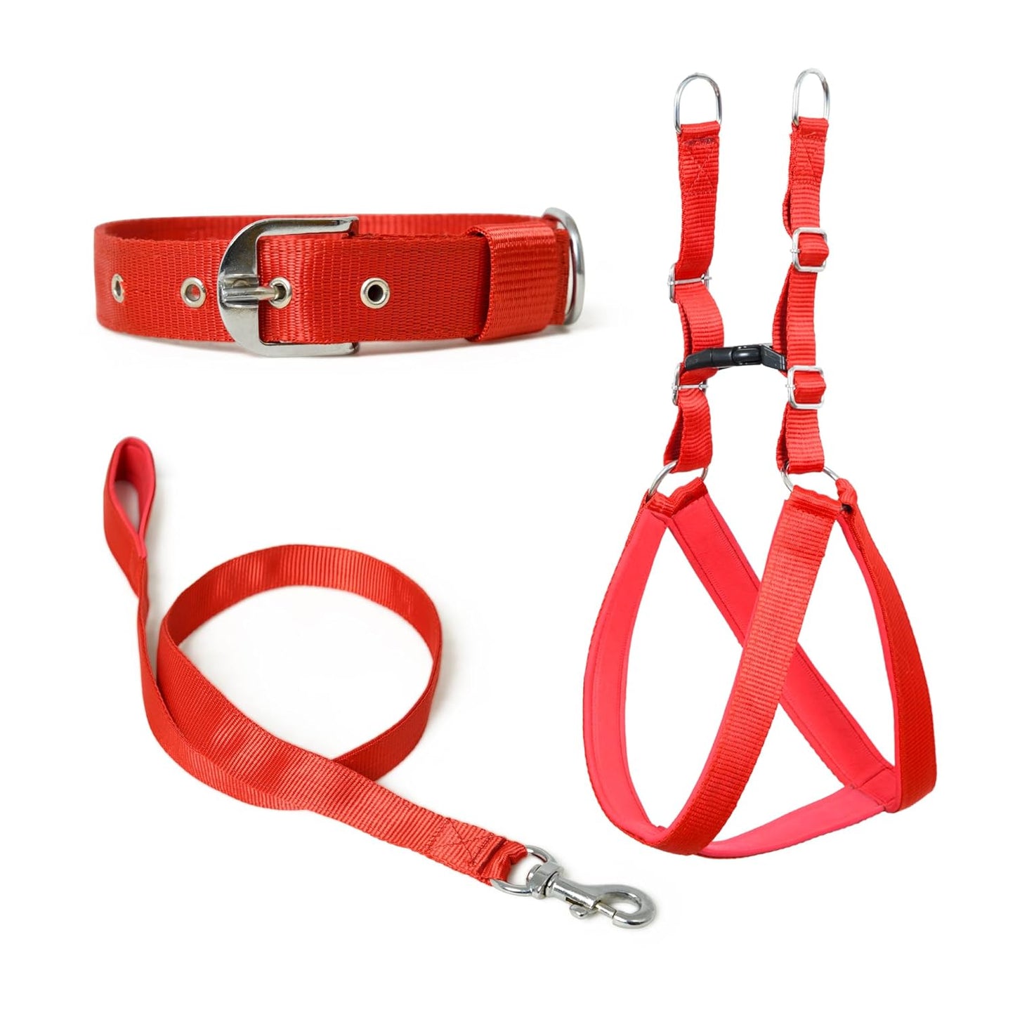 Red Dog Collar, Leash & Harness Combo Set