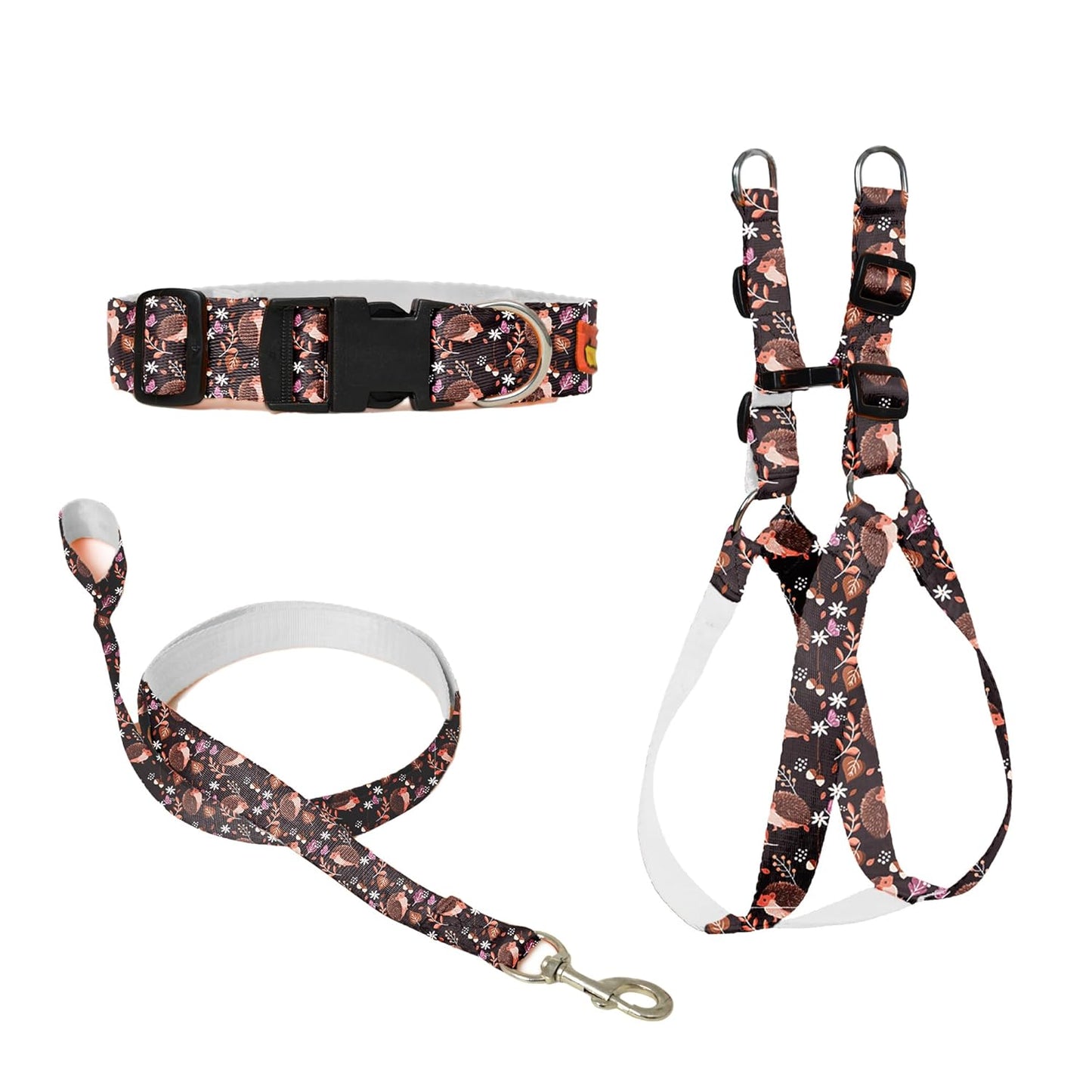 Brown Dog Collar, Leash & Harness Combo Set