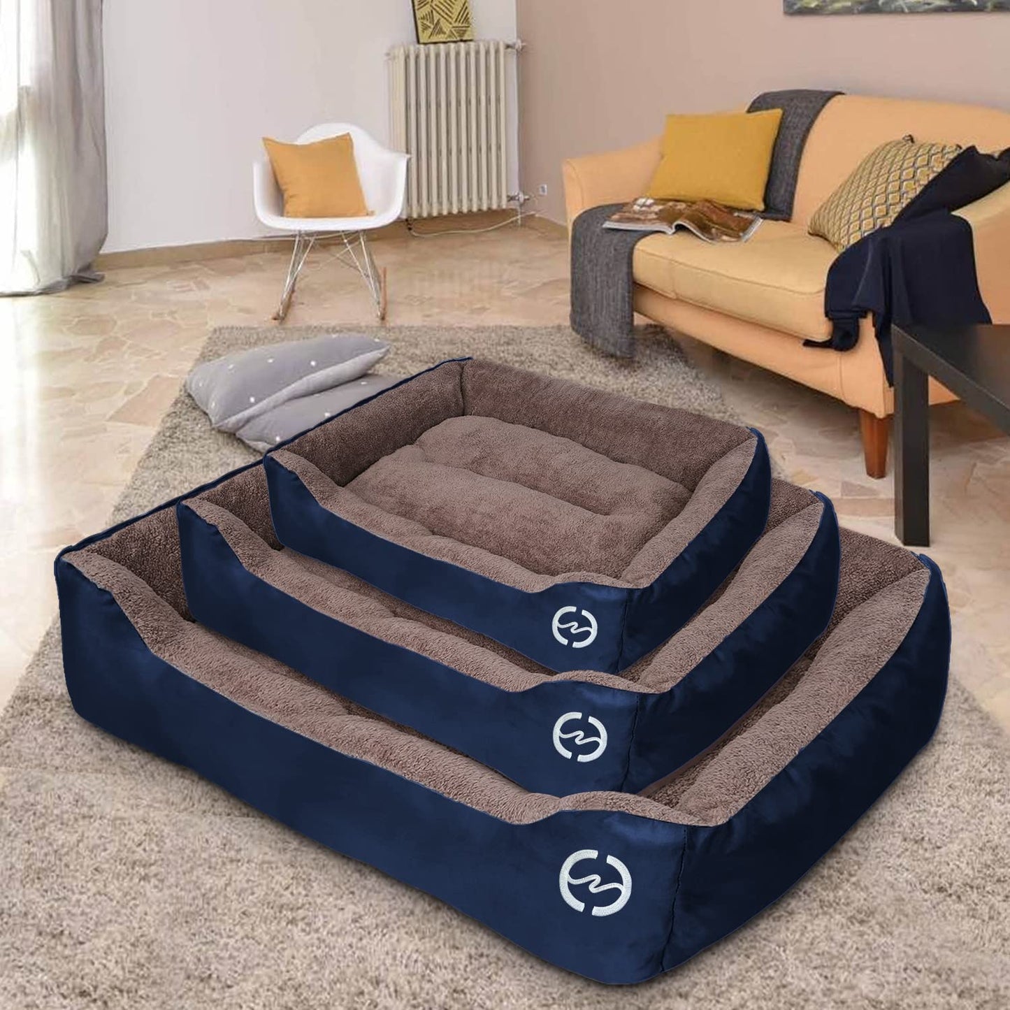 Brown and Blue Rectangle Shape Extra Soft Orthopedic Dog Bed