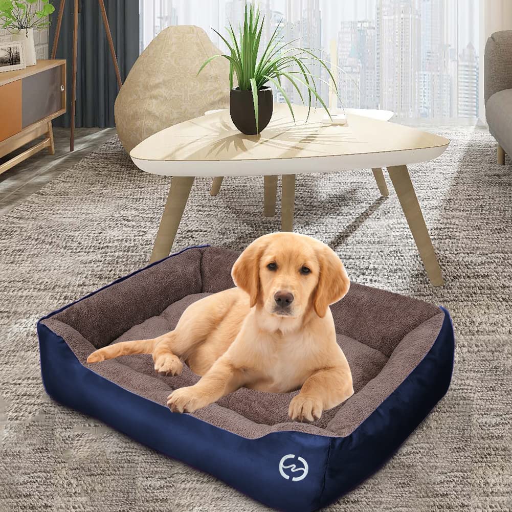 Brown and Blue Rectangle Shape Extra Soft Orthopedic Dog Bed
