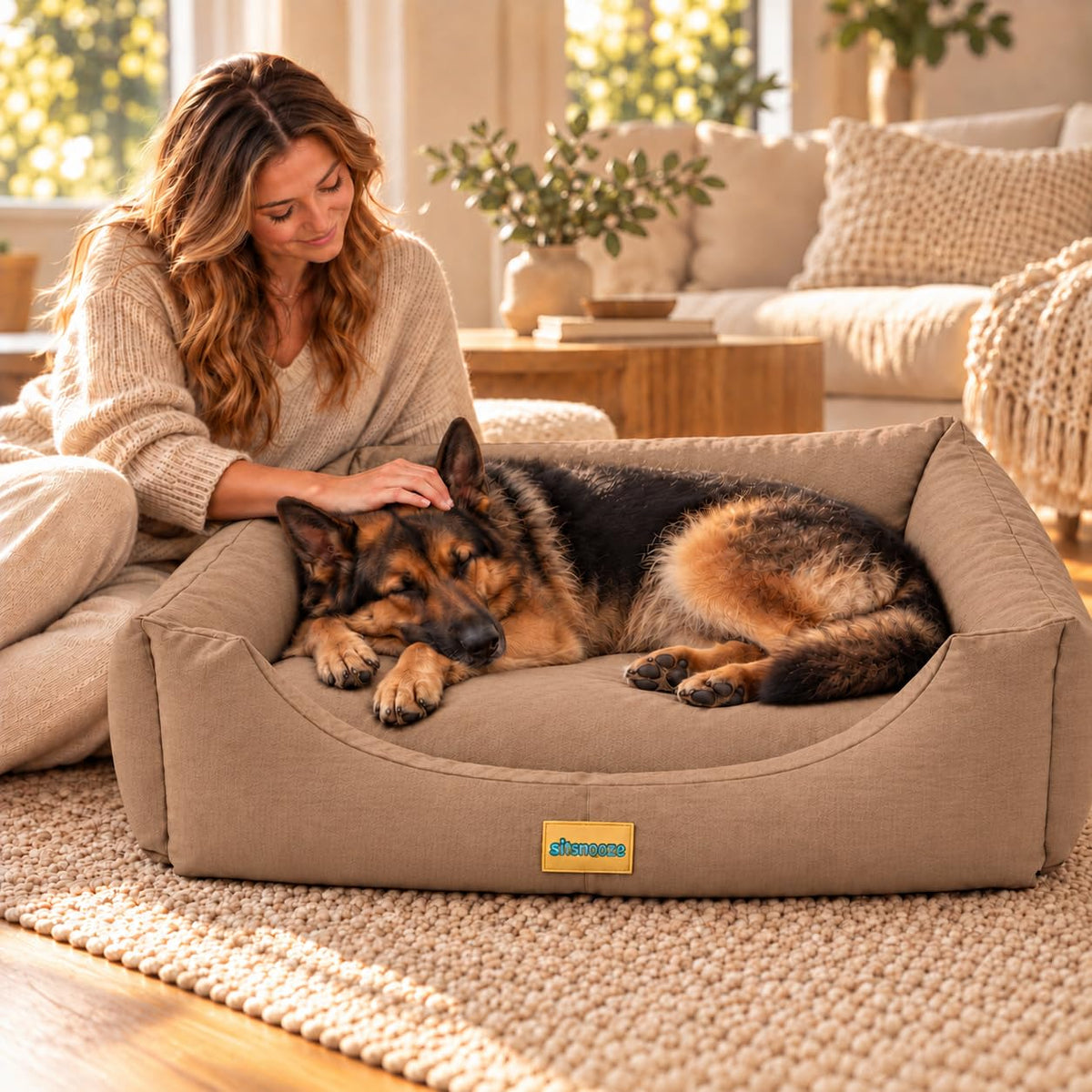 SITSNOOZE Plush Dog Sofa Bed – Soft Cushioned Pet Bed with Raised Bolster Sides  Copy