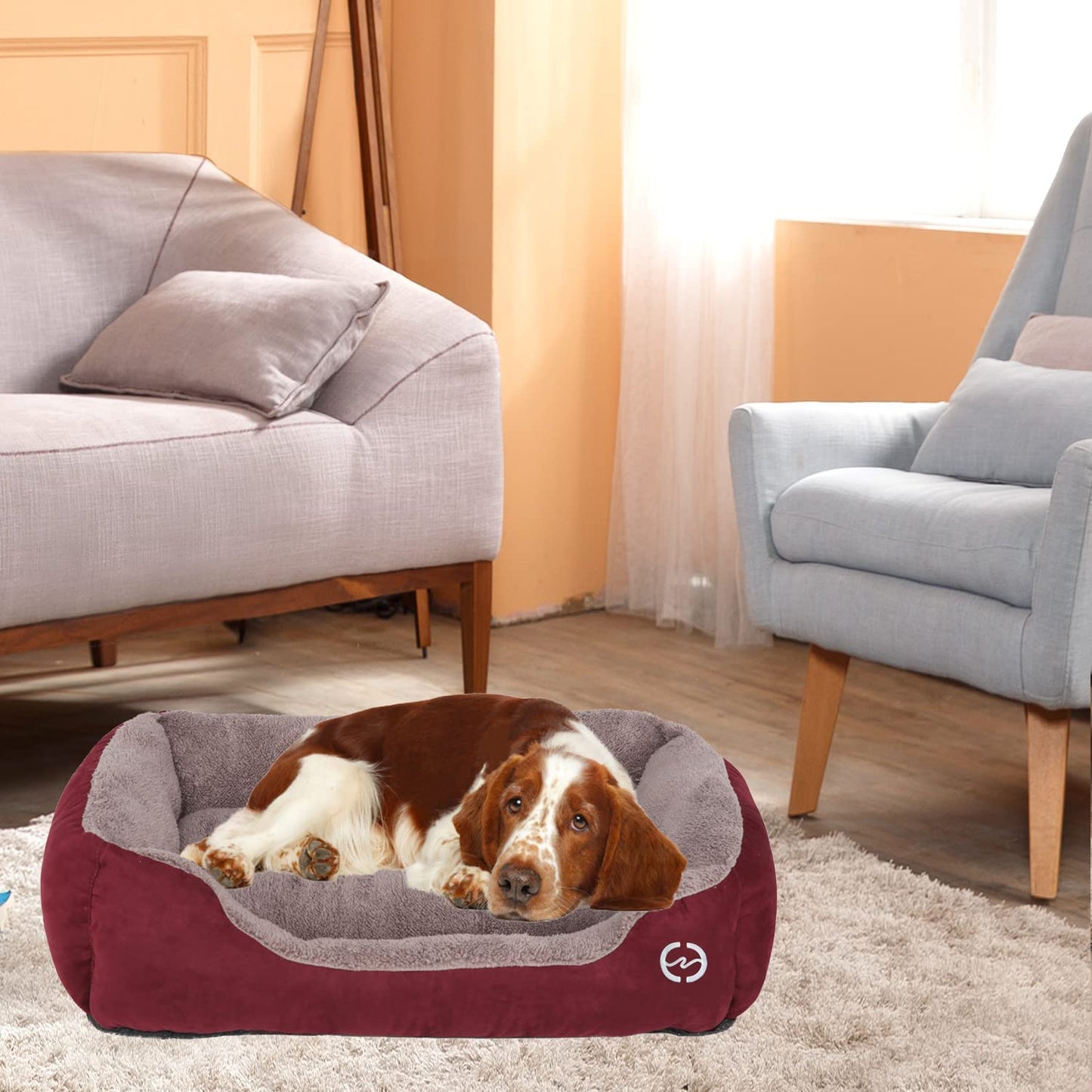 Red and Brown Rectangle Shape Extra Soft Orthopedic Dog Bed