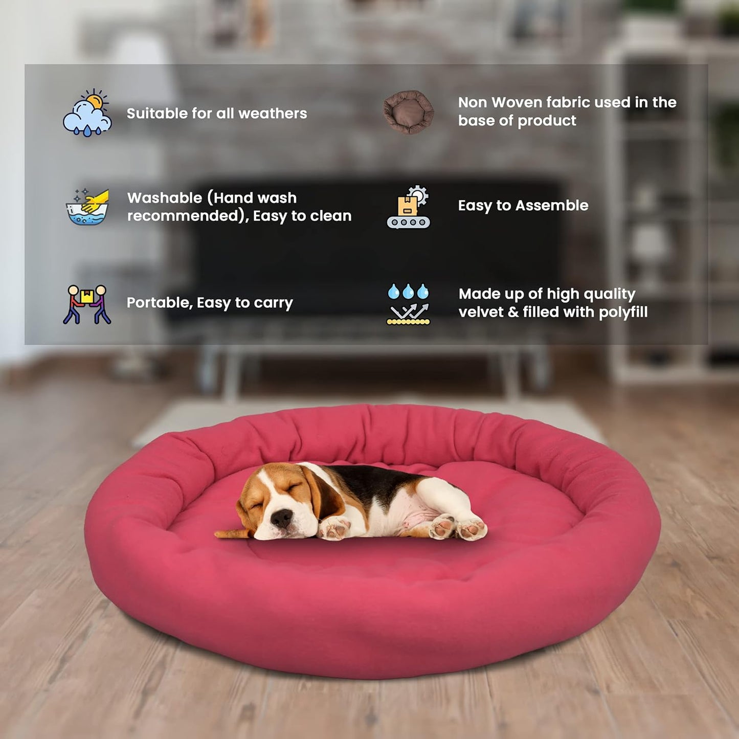 Pink Round Shape Dog Bed for Summer Season