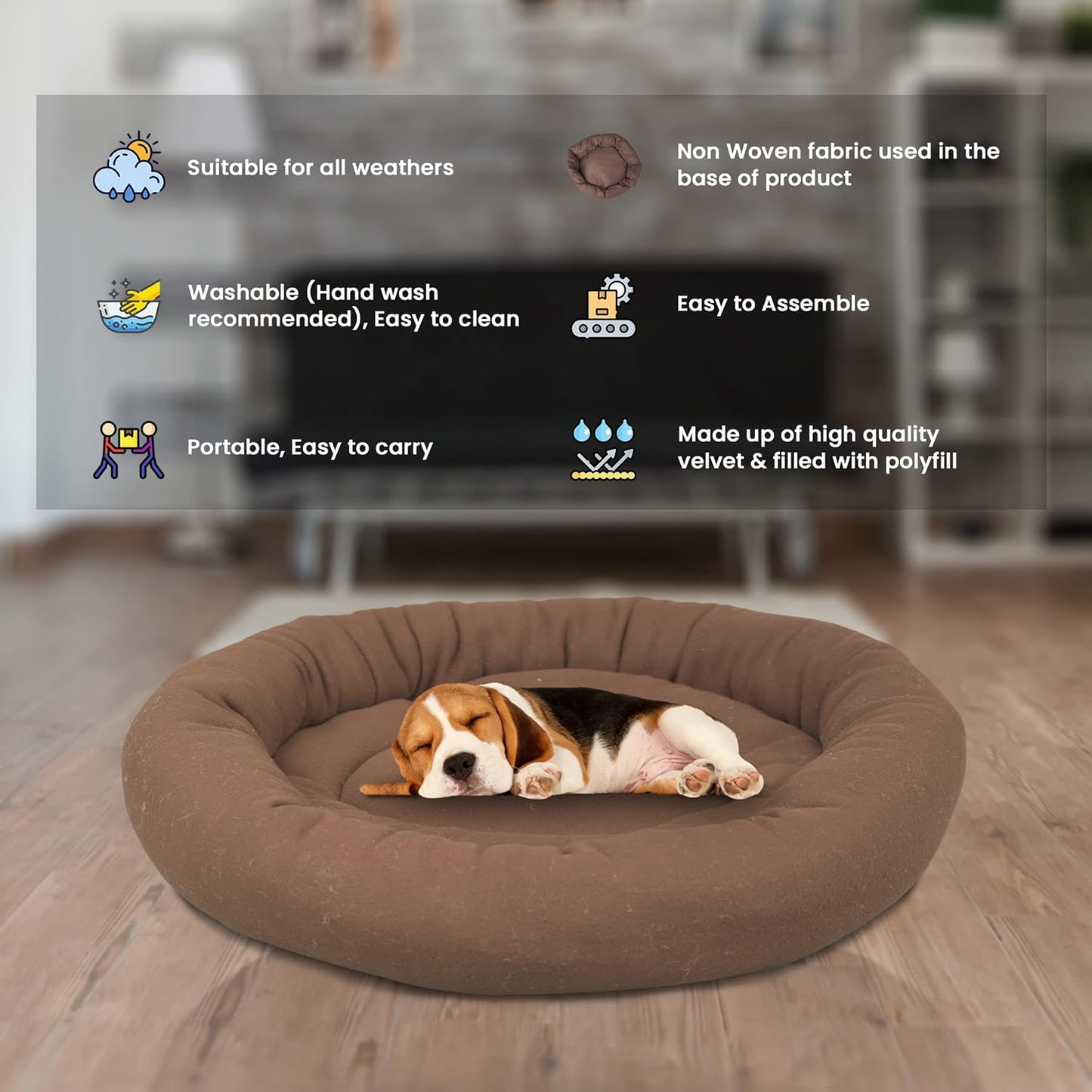 Brown Round Shape Dog Bed for Summer Season