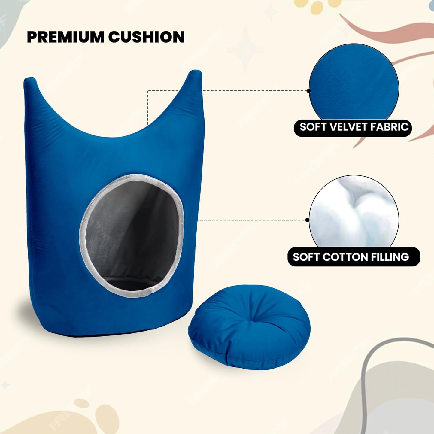 Sky Blue Plush Solid Cat and Puppy Bed