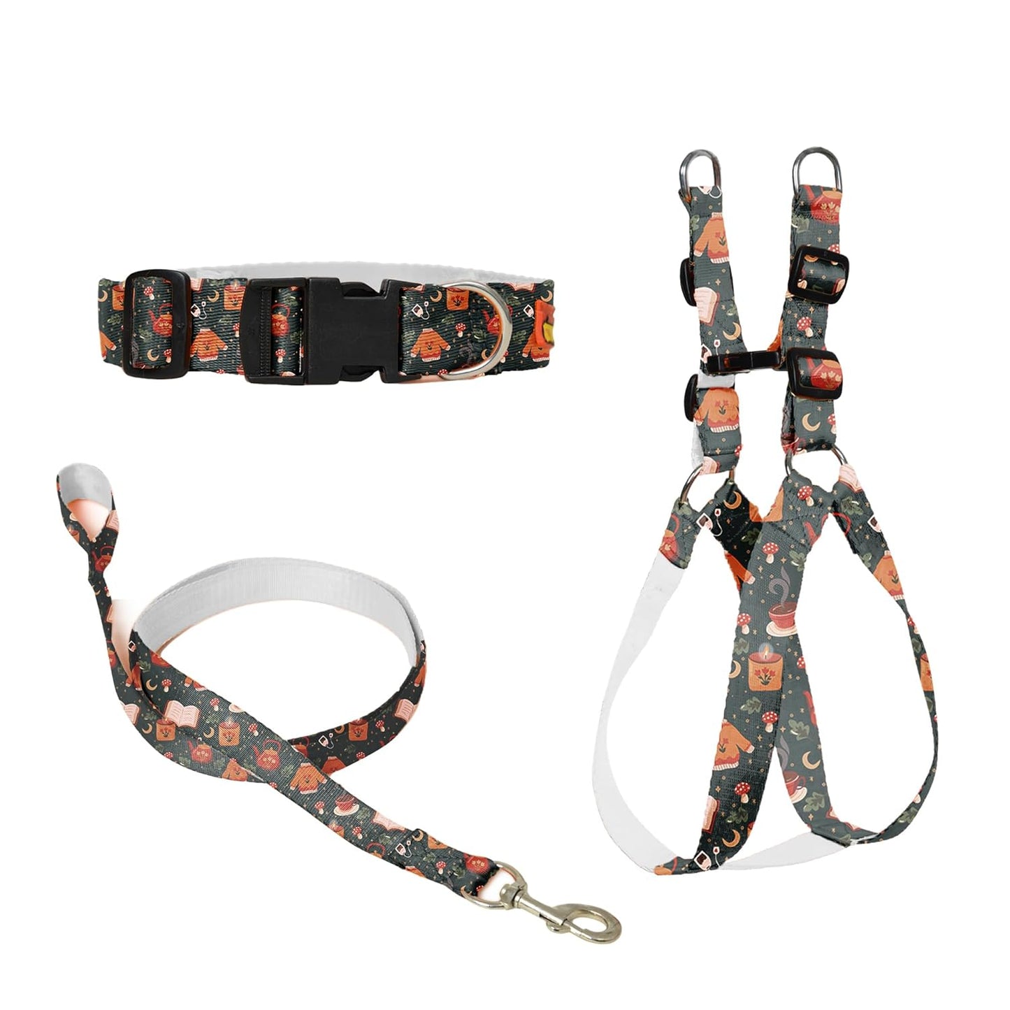 Dark Green Dog Collar, Leash & Harness Combo Set