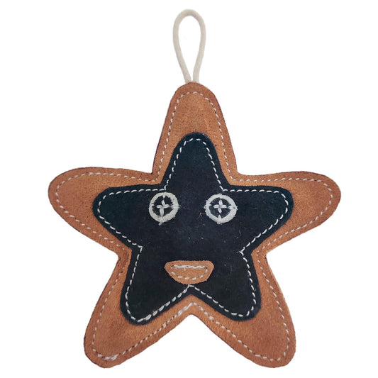 SITSNOOZE Premium Leather Dog Toys, Super Soft Filling, Perfect for Cats Too, Durable and Fun Pet Playtime Smiley Shape, Color - White & Brown, Set of 1