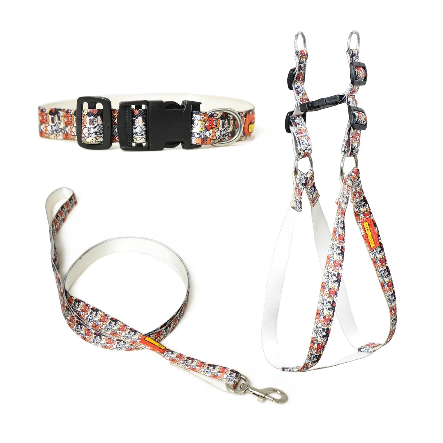 Red White Dog Collar, Leash & Harness Combo Set