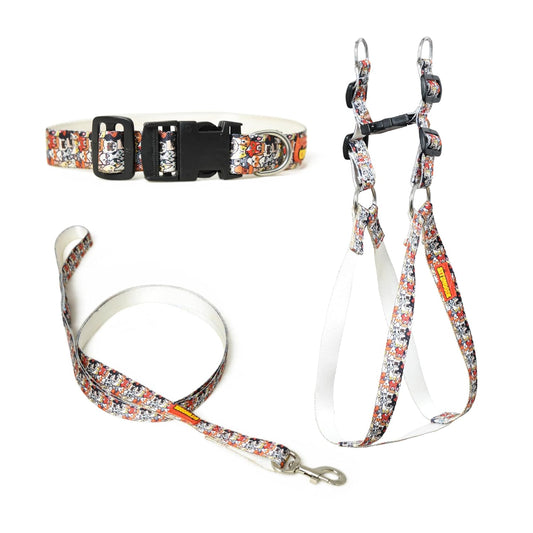 Red White Dog Collar, Leash & Harness Combo Set