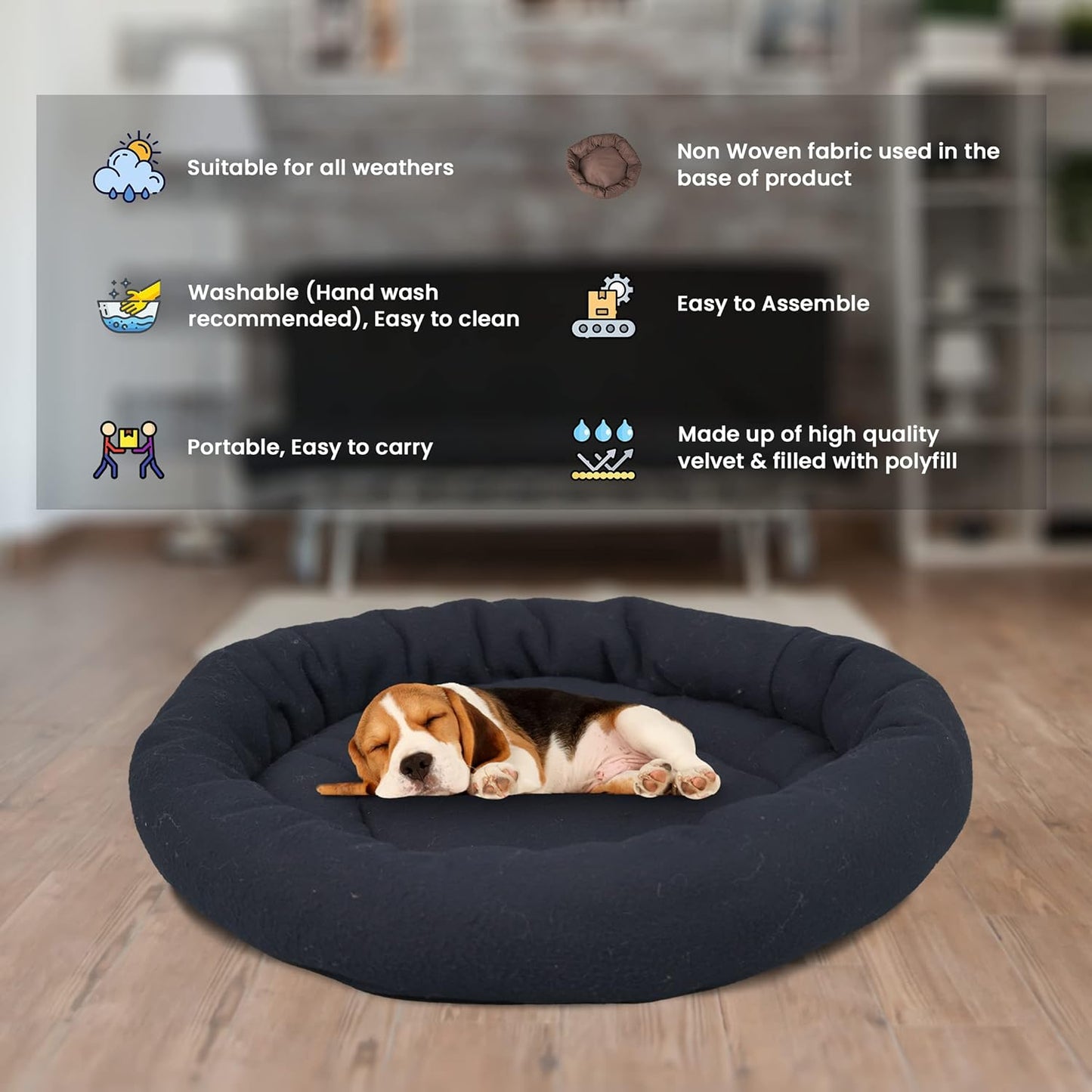 Black Round Shape Ultra Soft Ethnic Designer Dog and Cat Bed