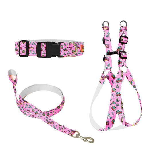 Pink Dog Collar, Leash & Harness Combo Set
