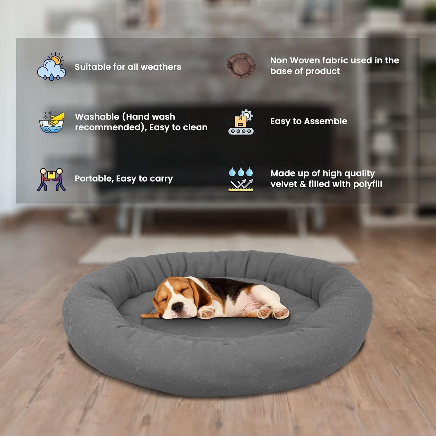Grey Round Shape Dog Bed for Summer Season