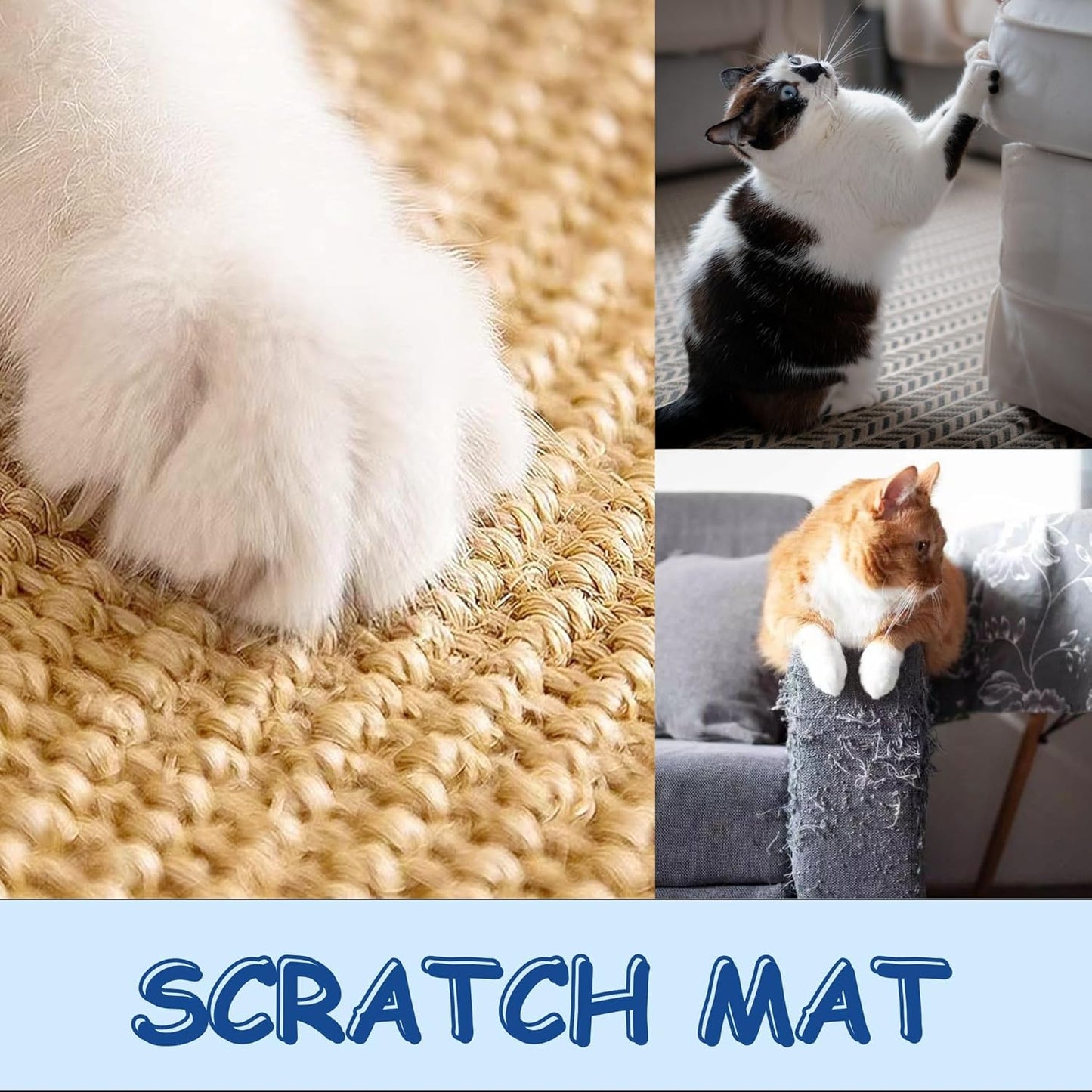 Natural Coir Cat Scratcher Mat with Anti-Slip | Durable Floor Scratch Pad Rug for Cats & Kittens