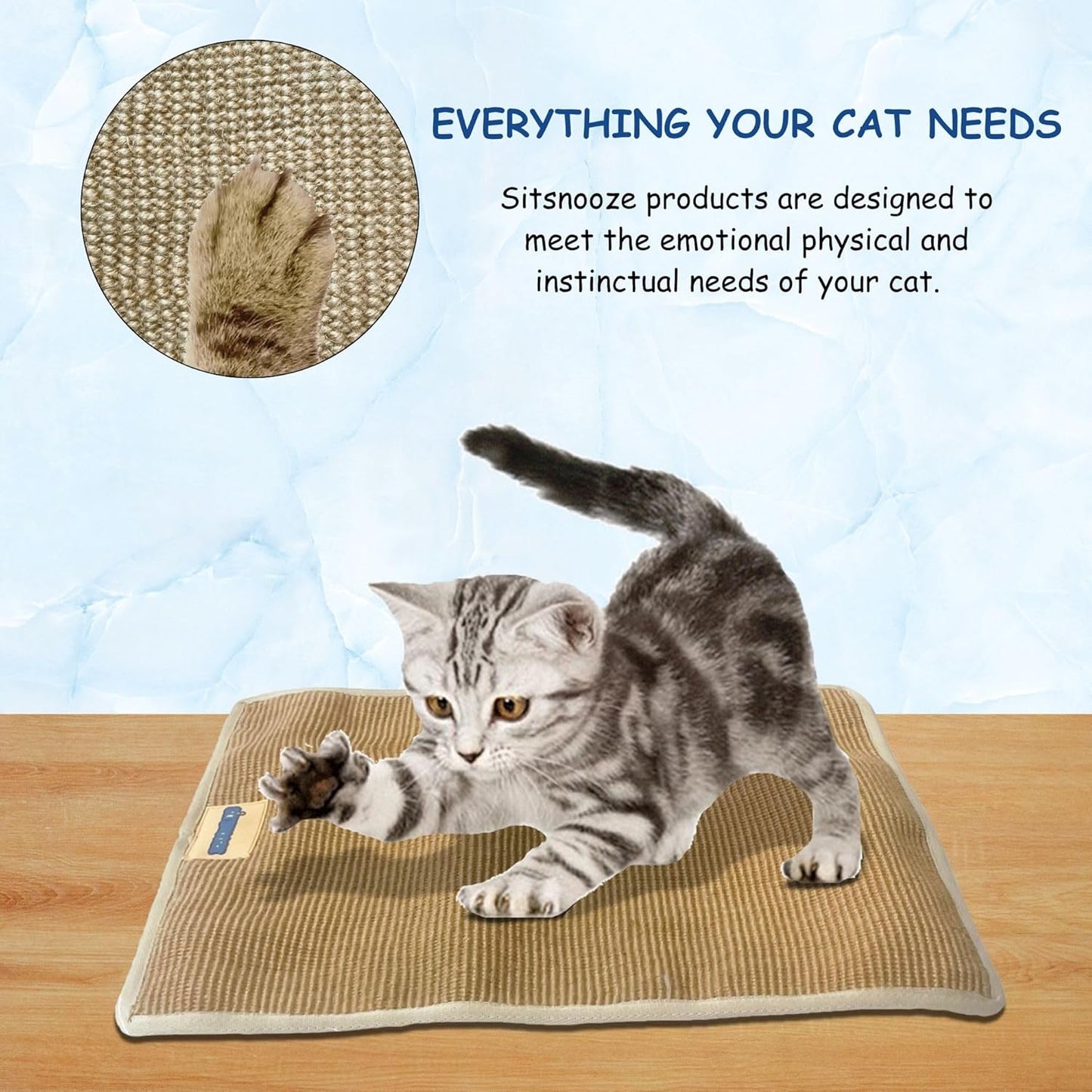 Natural Coir Cat Scratcher Mat with Anti-Slip | Durable Floor Scratch Pad Rug for Cats & Kittens