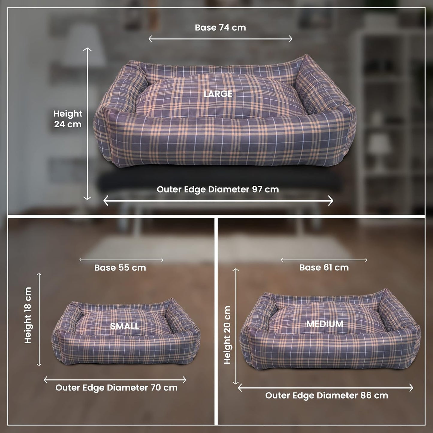 Printed Check Rectangle Shape Dog Bed for Summer Season