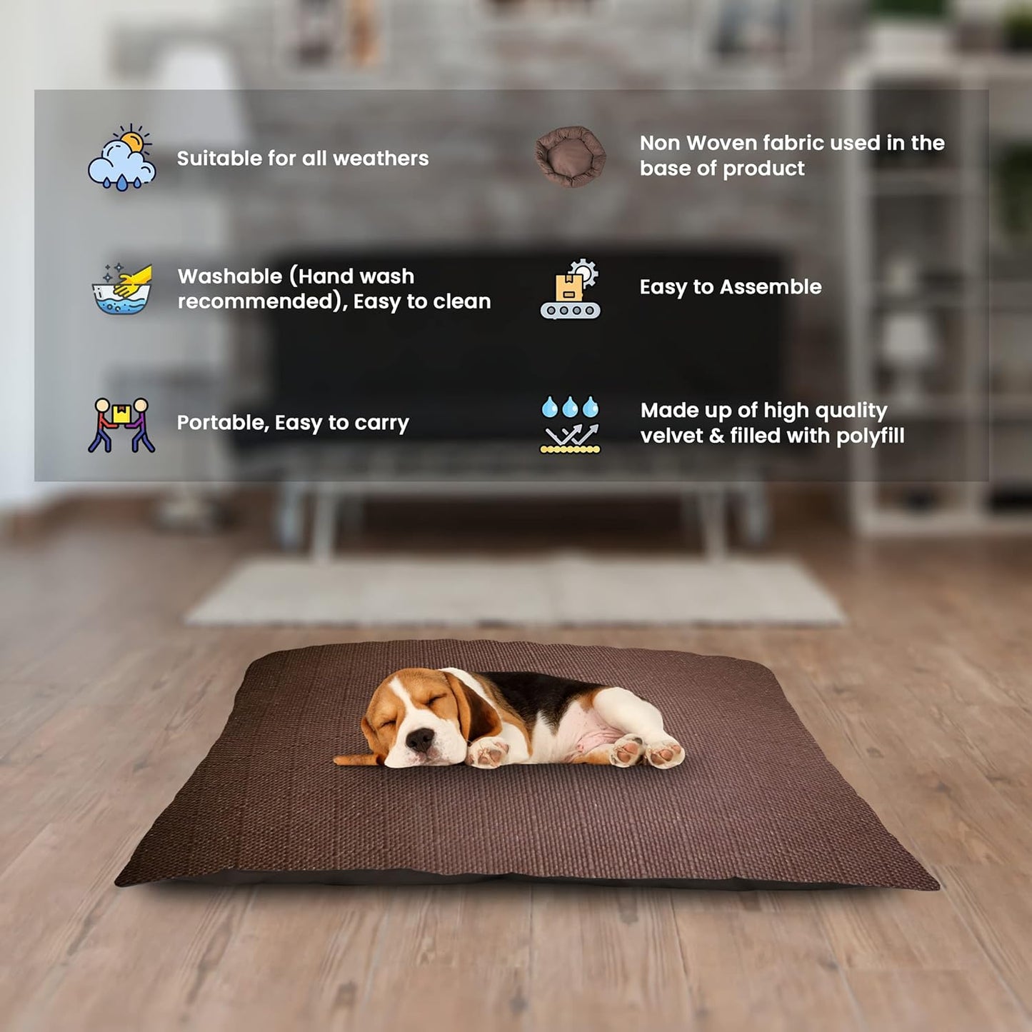 Brown Rectangle Shape Dog Bed for Summer Season