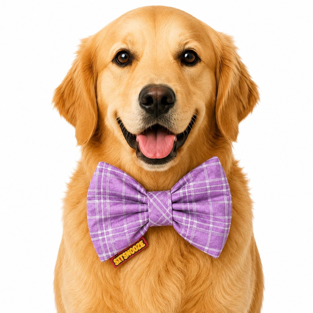 Lavender Plaid Printed Bow Tie