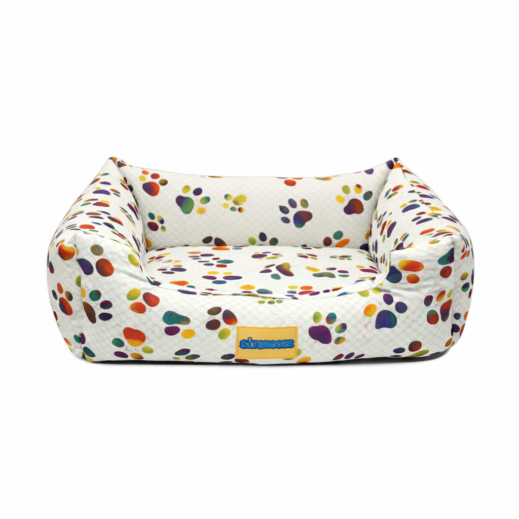 ComfortNest Rainbow Paw Print Bed