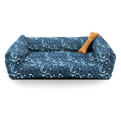 Blue Printed Plush Lounger Dog and Cat Bed