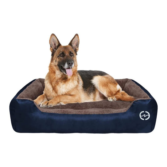 Brown and Blue Rectangle Shape Extra Soft Orthopedic Dog Bed