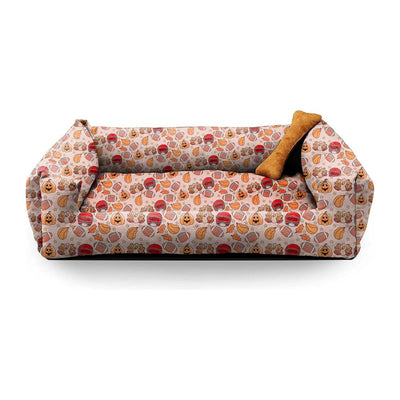 Cream Printed Plush Lounger Dog and Cat Bed