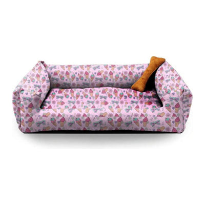 Pink with Ice-cream Print Plush Lounger Dog Bed and Cat Bed