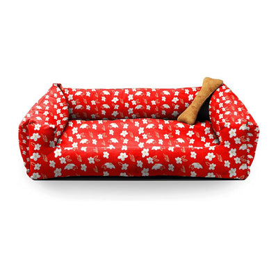 Red Printed Plush Lounger Dog and Cat Bed