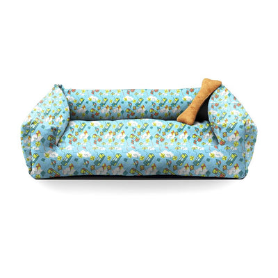 Sky Blue Printed Plush Lounger Dog and Cat Bed
